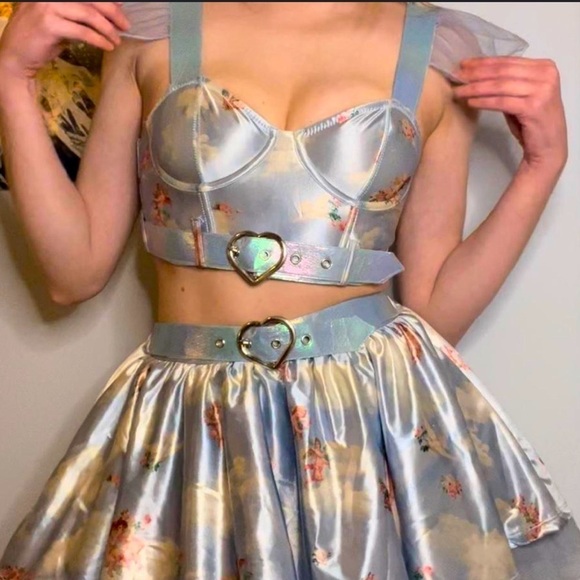 DOLLS KILL | Two Piece Set | ✨RARE✨ | Size XL | Blue Satin Pastel Angel Cherub - Picture 1 of 12